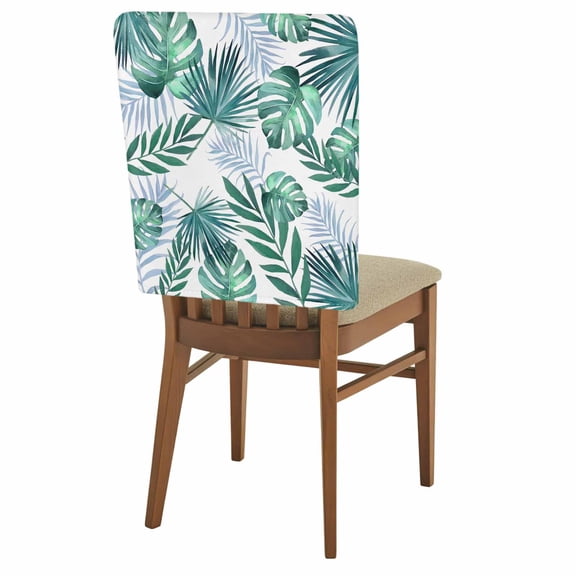 Tropical Plant Chair Covers Set of 1 Green Blue Palm Leaves Watercolor Summer Chair Back Covers Stretch Removable Washable Slipcovers Protector for Dining Room Kitchen Party Decor