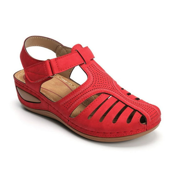 Women Summer Sandals, Beach Wedge Sandals, Bohemia Ankle Strap Shoes, Causal Comfortable Round Toe Sandals, Gladiator Outdoor Shoes Red 7.5