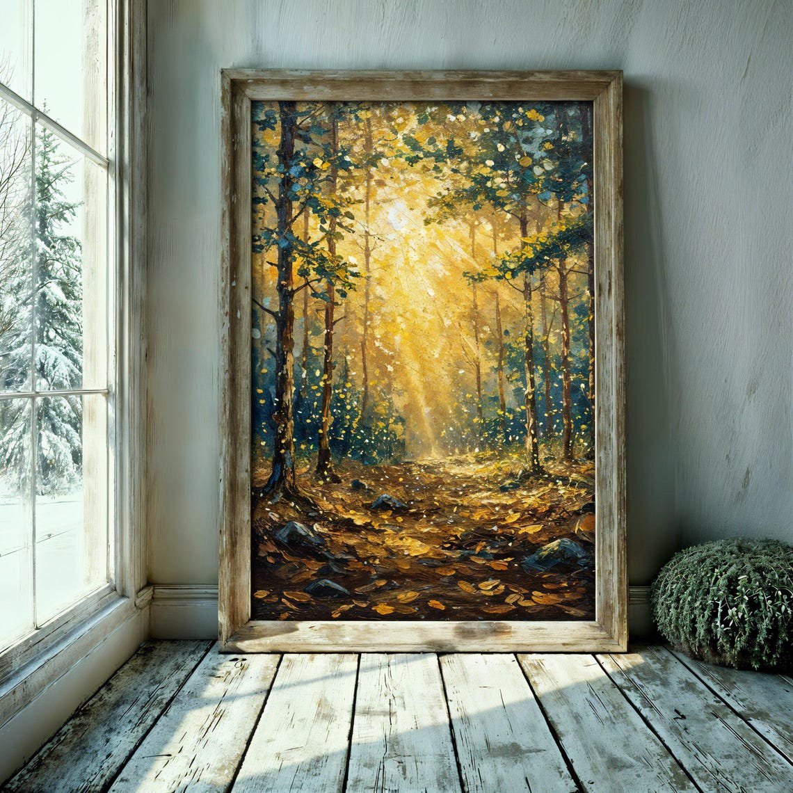 Woodland Wall Art Forest Sunlight Print Autumn Nature Landscape Rustic Cabin Decor