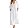 thumbnail image 2 of YuXingFu Plus Size Summer Dresses Mid-Length Collared Plus Size Womens Dress Short Sleeve A Line Casual Summer White S, 2 of 8