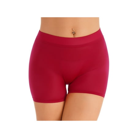 Zaldita Women s Silky Sheer Ultra-Thin Shorts See Through Safety Booty Shorts Boyshort Panty Red One Size