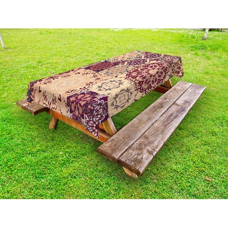 Large Outdoor Tablecloth Moroccan Outdoor Tablecloth, Large Set of Colorful Vintage Ceramic Tiles Arabesque Authentic Floral Forms, Decorative Washable Fabric Picnic Table Cloth, 58 X 84 Inches,Peach Orange Red, by Ambesonne ()
