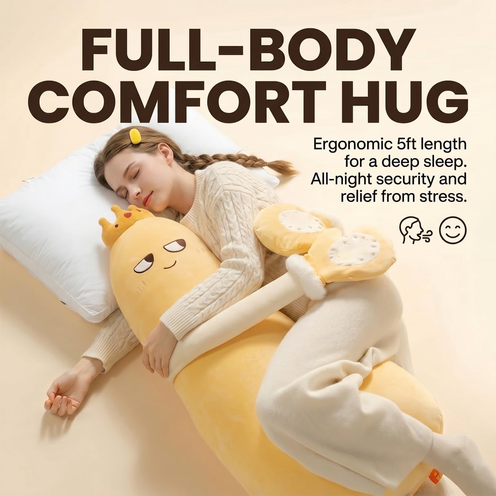 Okya Hugging Pillow for Adults, Heated Patting Okya Plush Long Pillow with Bluetooth Recording for Nighttime Rest