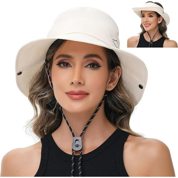 Sun Hats for Women UV Protection Fishing Hat Wide Brim Safari Hats 2 in 1 Zip-Off Sun Visor Hats UPF 50