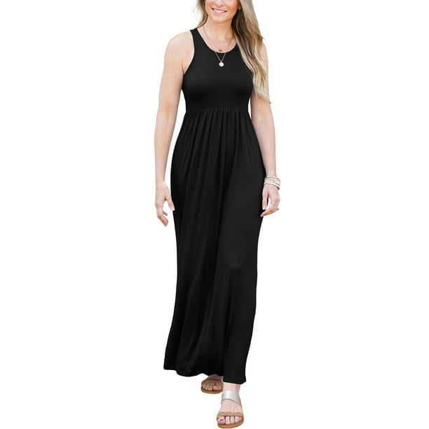 Women's Sleeveless/Long Sleeve Plain Maxi Dresses Casual Long Dresses ...
