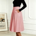 thumbnail image 6 of Ruimatai Womens Pleated Midi Skirt High Waist Elastic Pocket Work Office Casual Spring Daily Flowy A-Line Skirt, 6 of 6
