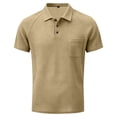 thumbnail image 2 of Dwelliawo Men's Collared Polo Shirt Waffle Knit Short Sleeve with Pocket Casual Golf T Shirts for Men Khaki M, 2 of 5