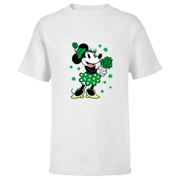Disney Minnie Mouse Shamrock Bouquet St Patrick’s Day Retro - Short Sleeve T-Shirt for Kids - Customized-White