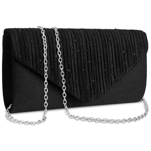 Bolso de noche BBJinRonjy con diamantes de imitación, satén negro