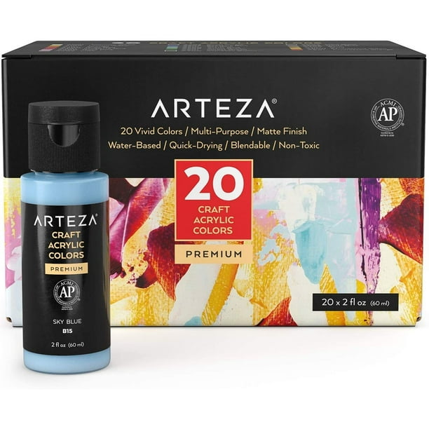 ARTEZA Craft Acrylic Paint, 60ml Bottles Set of 20