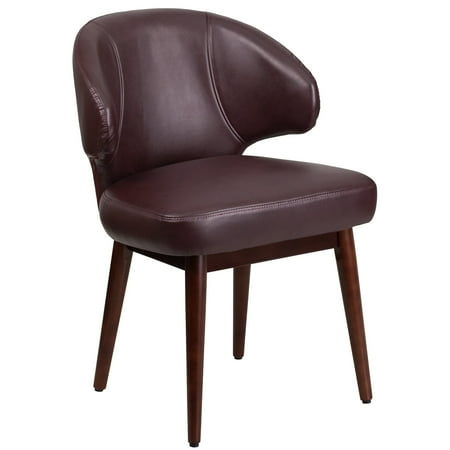 - A Line Furniture Burgundy Leather Curved Back Executive Guest Chair with Walnut Beachwood Frame