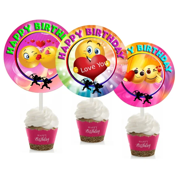 12 Emotion Cupcake Toppers For Birthday Party