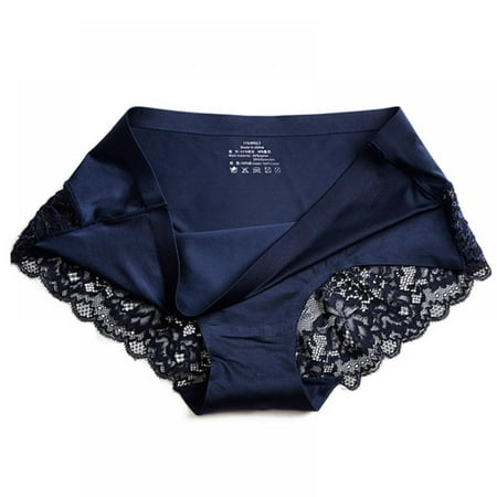 

Women Sexy Lace Underwear Ice Silk No Trace Luxury Lace Sexy Mid Waist Lingerie Seamless Briefs Underpants