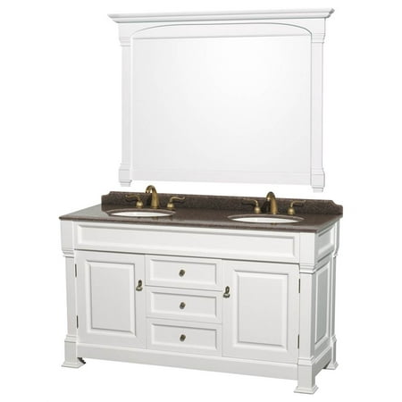 - Wyndham Collection Andover 60 inch Double Bathroom Vanity in White, Imperial Brown Granite Countertop, Undermount Oval Sinks, and 56 inch Mirror