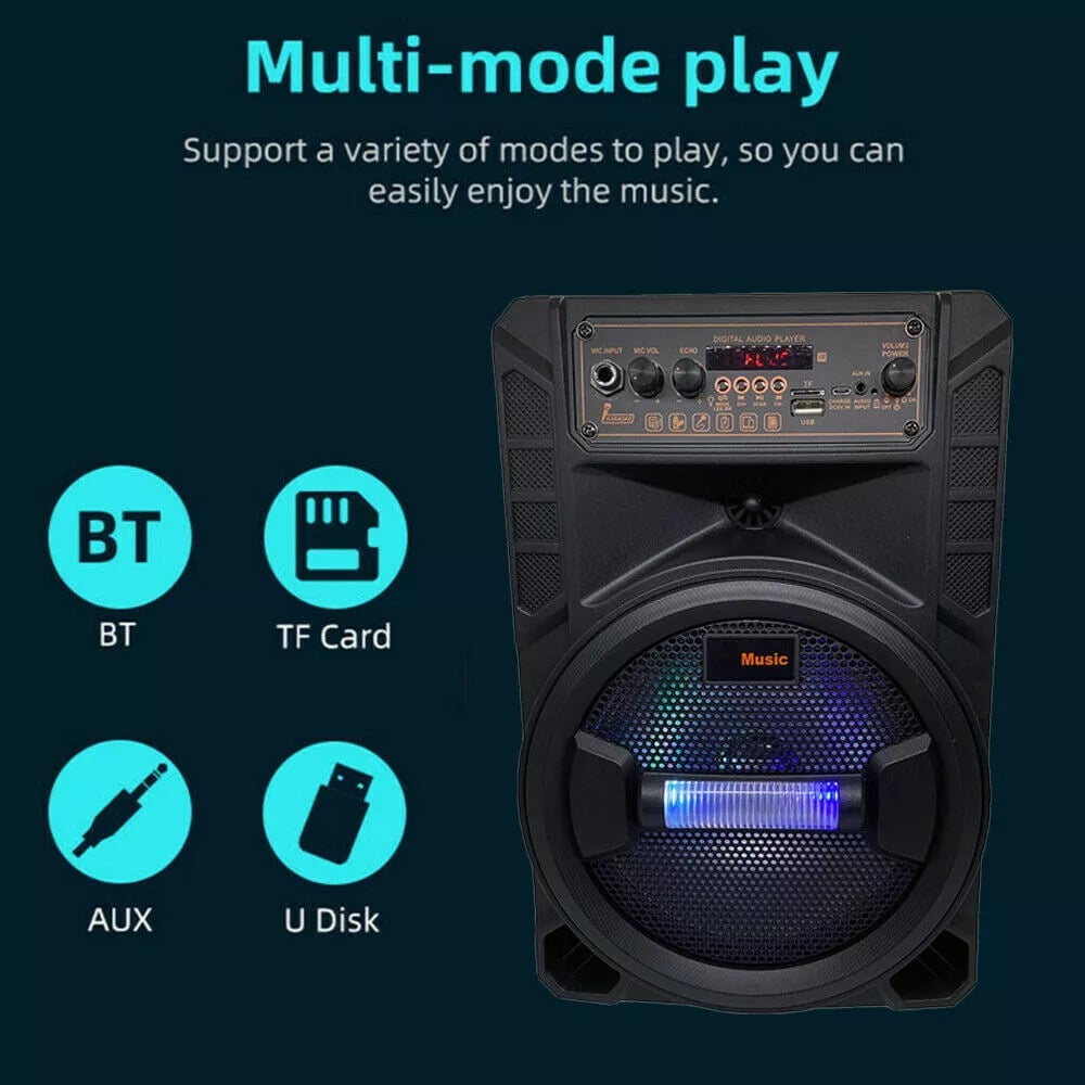 3000W Portable Bluetooth Speaker with 8" Subwoofer, Heavy Bass, RGB LED Lights, Rechargeable Battery, for Parties, Camping, Beach Trips & Outdoor Events