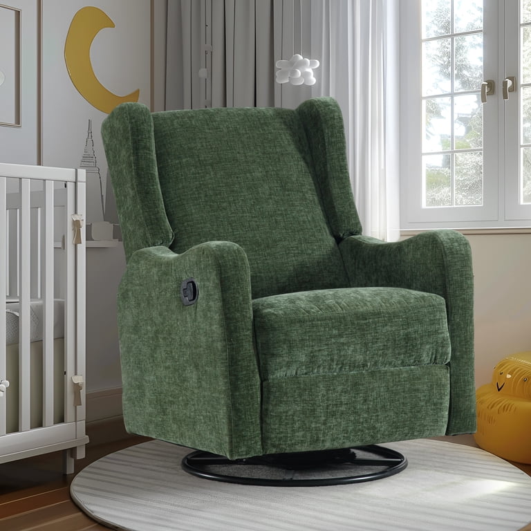 Lunale Swivel Glider Rocking Chair, Green Chenille photo 1
