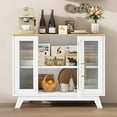 thumbnail image 2 of Multi-functional Sideboard Buffet Cabinet with Fluted Glass Door, 36" Modern Accent Storage Cabinet with 2-Tier Storage, White Coffee Bar Cabinet for Kitchen Dining Living Room, 2 of 7