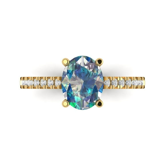 Solitaire with Accents Engagement Ring for Women - 2.21ct Blue Moissanite in 18K Yellow Gold Promise Ring