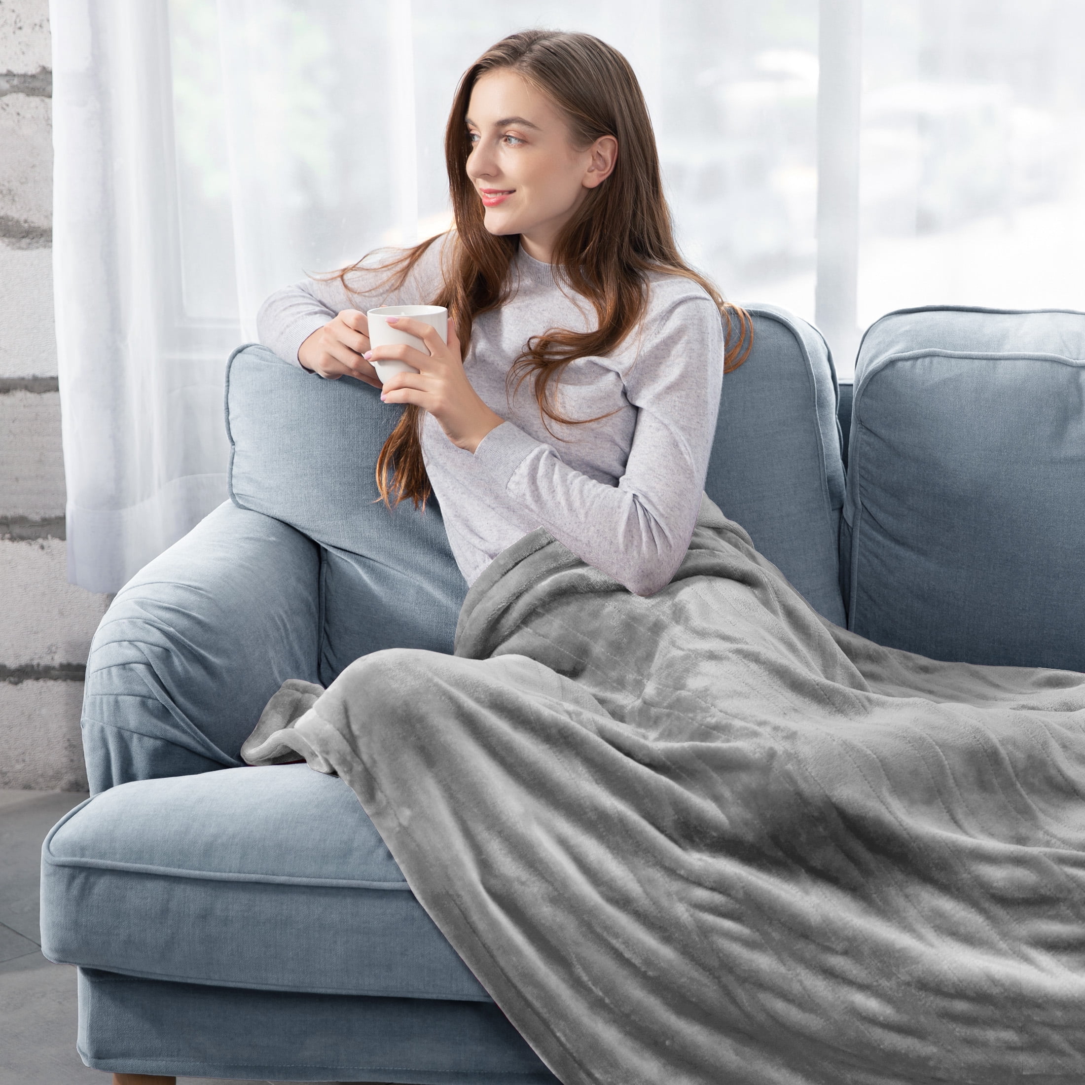 Electric Heated Blanket, Heated Throw Blanket 50" x 60" Soft Flannel Fast Heating Blanket with 10 Heating Levels, 1-12 Hours Timer, Auto-off Protection, Gifts for Women Men