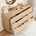thumbnail image 4 of Rattan 6 Drawer Dresser, 42.5'' Modern Chest of Drawers with Gold Legs and Handles, Boho Wide Double Dresser with Large Tabletop and Anti-Tipping Design for Bedroom, Living Room, Natural, 4 of 7