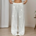 thumbnail image 2 of XIAONU Women Sequin Wide Leg Pants Elastic Waist Full Length Loose Fit Trousers Shiny Glamorous Party Performance Bottoms, 2 of 5
