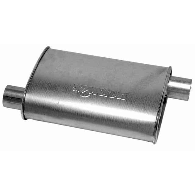 Dynomax Exhaust Muffler 17734 Super Turbo; 2-1/2 Inch Offset Inlet; 2-1/2 Inch Offset Outlet; 14 Case Length/18-1/2 Overall Length