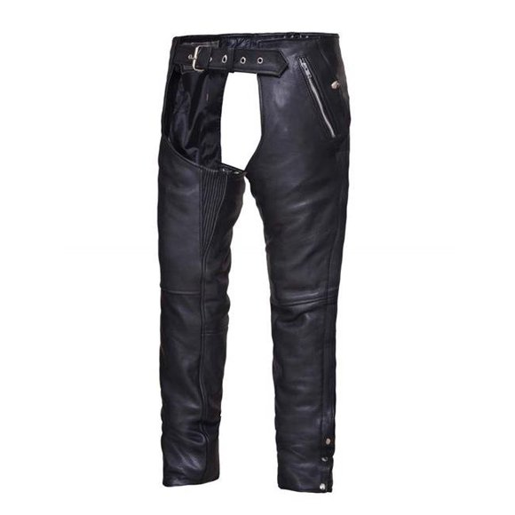 Unik 7145-K-BLK-2XL Premium Leather 4-Pocket Motorcycle Biker Chaps for Unisex, Black - 2XL