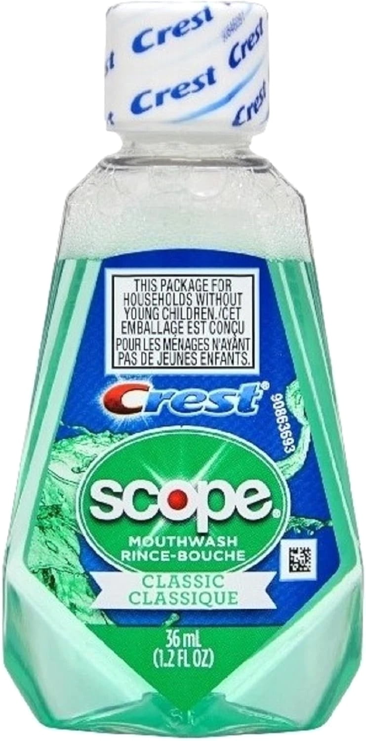 36 Pack, Crest Scope Classic Mouthwash Travel Size 1.2 oz. Original Mint Flavor