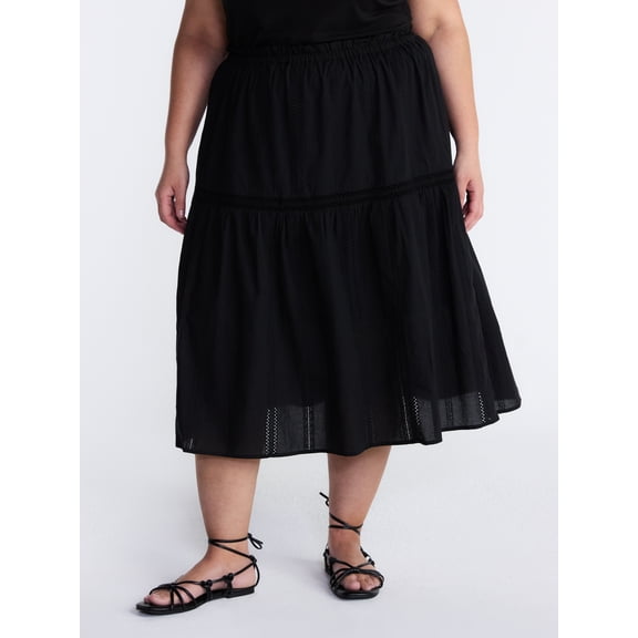 Terra & Sky Women’s Plus Cotton Geo Eyelet Midi Skirt, Sizes 0X-5X