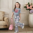 thumbnail image 2 of Girls Valentines Slightly Flared Pants Set With Bow Cherry Print Short Sleeve Slightly Flared Pants 2 Piece Sets Set Grey 11 Y-12 Y, 2 of 5