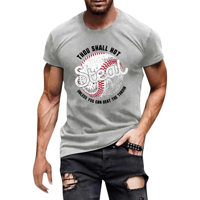 Menu2019s T-Shirt Décontracté à Manches Courtes avec Design Thème Baseball pour Confort et Usage Quotidien