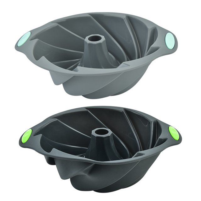 Molde de silicona para tartas de 11.4 pulgadas con diseño en espiral, molde de silicona antiadherente de grado alimenticio de para hornear pasteles, gelatina, (Gris oscuro, gris claro)