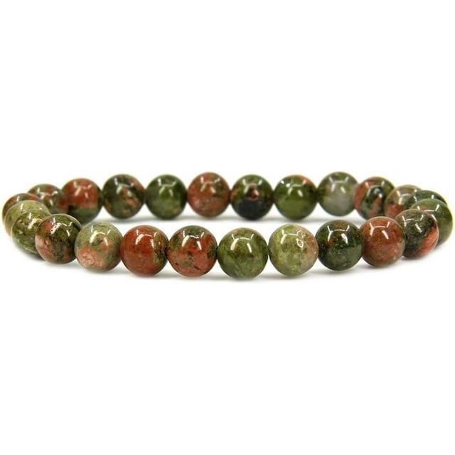 Natural Unakite Gemstone 8mm Round Beads Stretch Bracelet 7" Unisex