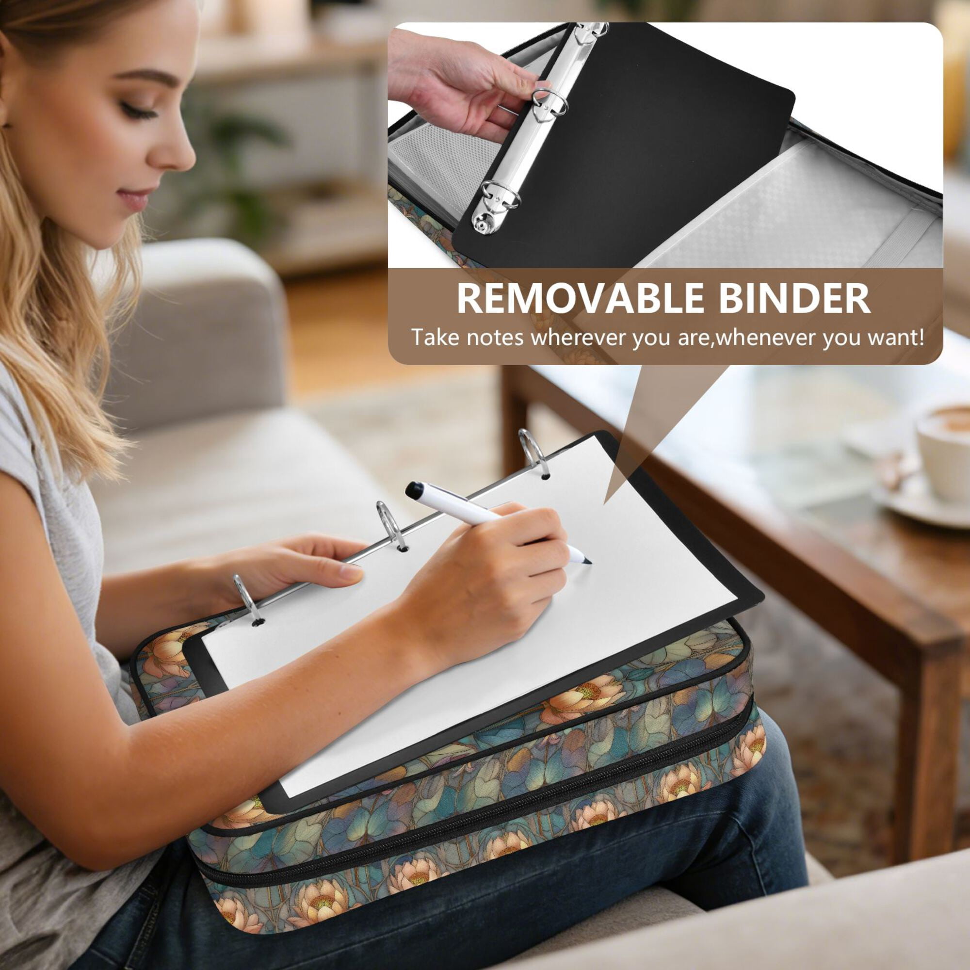 FORMRS Accordion File Folder A4 Size 7-Pocket Expanding Document Organizer Bag with 3 Ring Binder, Abstract Water Lilies Pattern