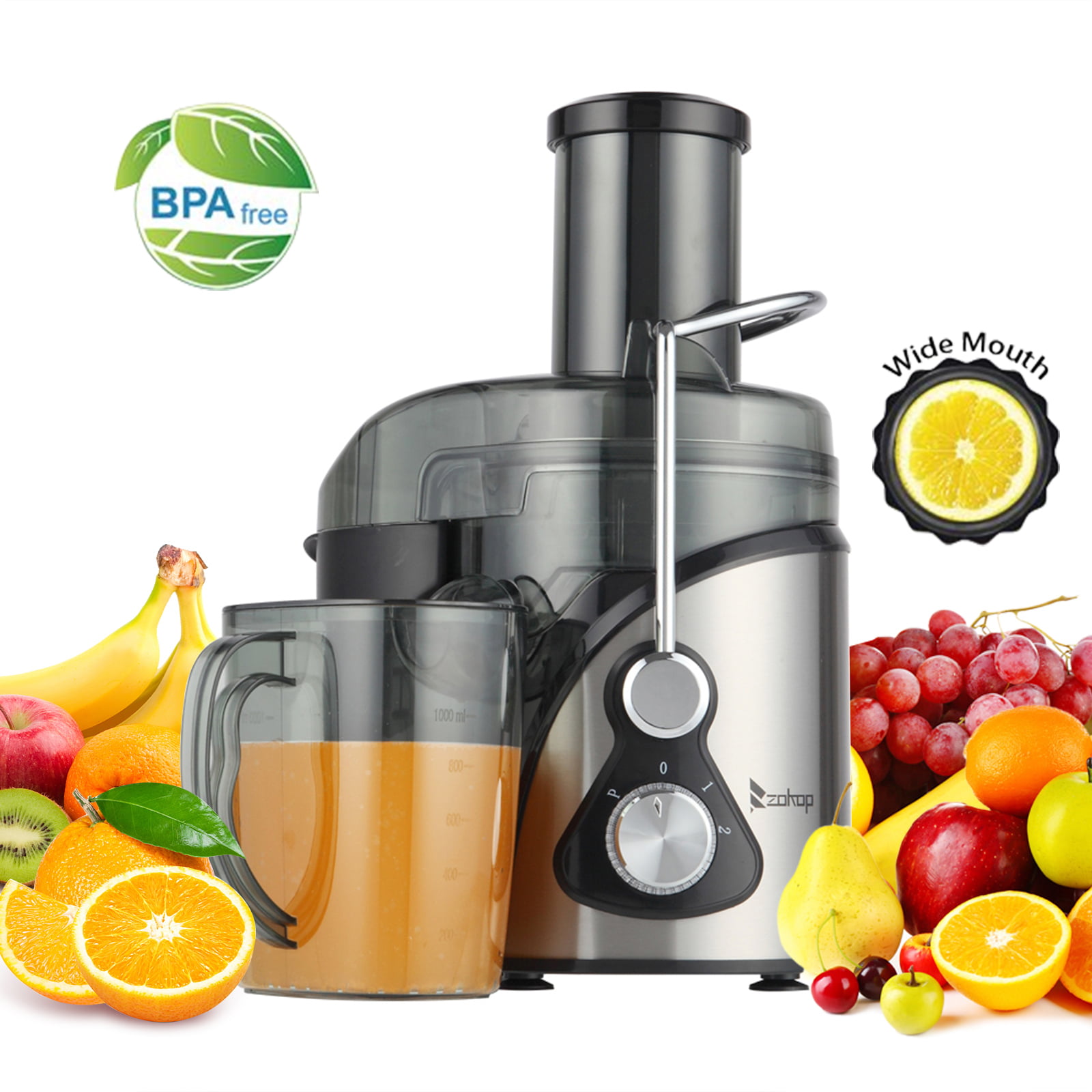 Easy to Use and Clean & BPA-Free FOCHEA Wide Mouth 3” Centrifugal Juicer Machine for Fruit and Vegetable Juicer Anti-drip with Pulse Function and Multi Speed Control Juice Extractor and Vegetables