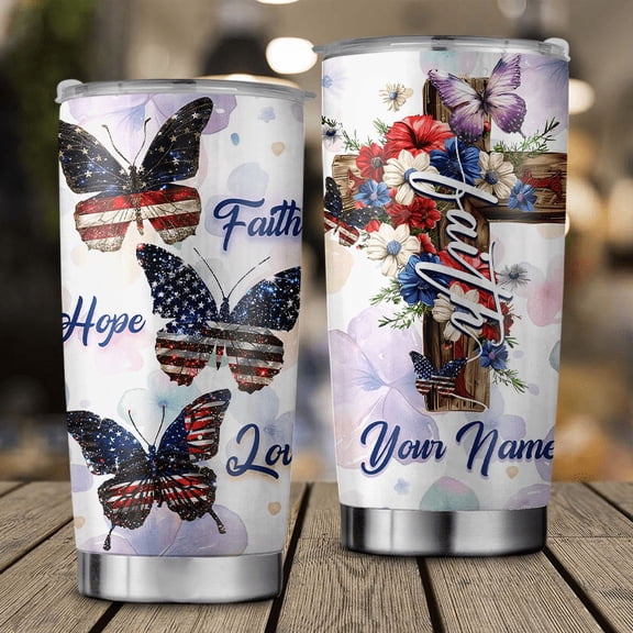 Butterfly Tumbler, Faith Hope Love Christian Cross Us Tumbler ID-0604-ILWW