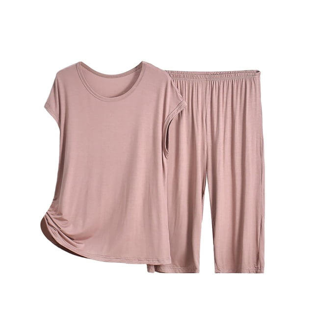 Ensembles de Pyjama Capri pour Femmes Été Haut à Manches Courtes avec Pantalon Capri Doux 2 Pyjamas