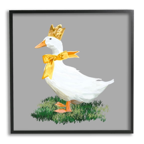 Stupell Industries Goose with Crown Animals & Insects Painting Black Framed Art Print Wall Art, 12 x 12
