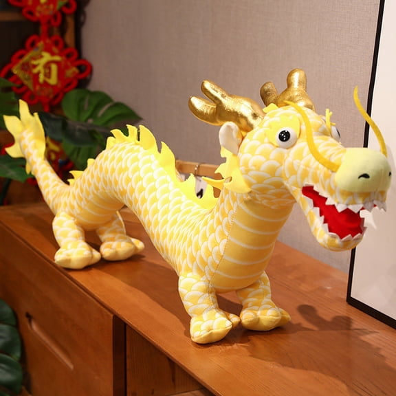 Year of the Dragon Plush Toy, 2024 New Year Large Doll, 31.5" Lucky Decoration & Cuddly Pillow, Machine Washable Festive Gift for Kids & Adults Yellow