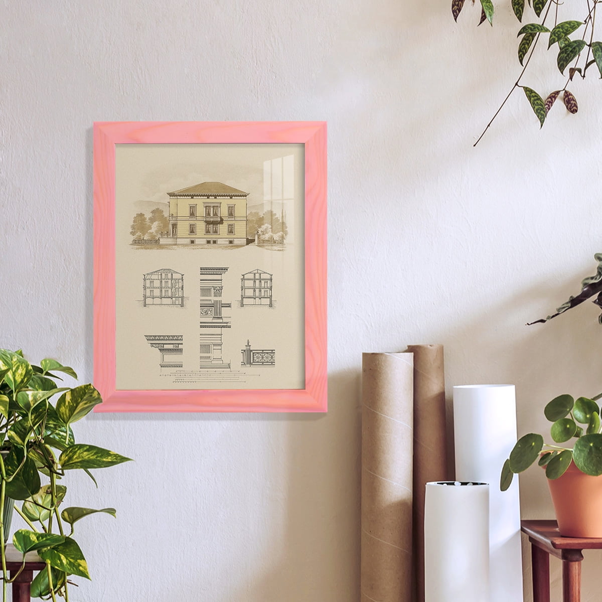 Estate and Plan II -Framed Print w/glass-Sunset Pink
