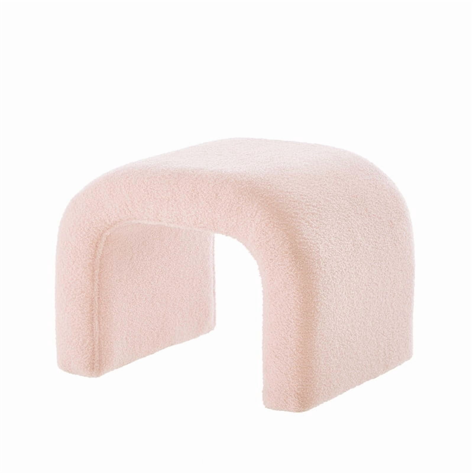 3-Piece Ottoman Bench Set, 44" Upholstered End of Bed Bench with 2 Nesting Stools, Teddy Fabric Entryway Bench, Modern Footrest & Extra Seating for Living Room Bedroom,Pink
