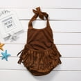 thumbnail image 4 of Seyurigaoka Baby Girls Summer Sleeveless Romper Off Shoulder Backless Tassel Suede Jumpsuit, 4 of 5