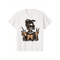 thumbnail image 1 of Skull Coffee Graphic T Shirt For Women edgy Skeleton Peace Sign Casual Short Sleeve Round Neck Top Spring Summer Fall Machine Washable Gift For Sister Wife Durable Print Tee, 1 of 6