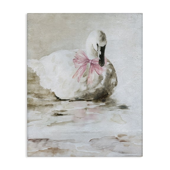 Stupell Industries Charming Duck with Pink Bow Animals Painting Wrapped Canvas Canvas Art Print Wall Art, 16 x 20