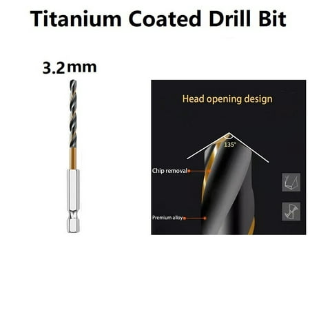 

1Pc Hss High Speed Steel Titanium Coated Drill Bit Set 1/4 Hex Shank 1.5-6.5Mm