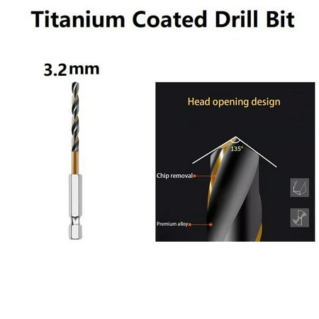 

1PC HSS High Speed Steel Titanium Coated Drill Bit Set 1/4 Hex Shank 1.5-6.5mm