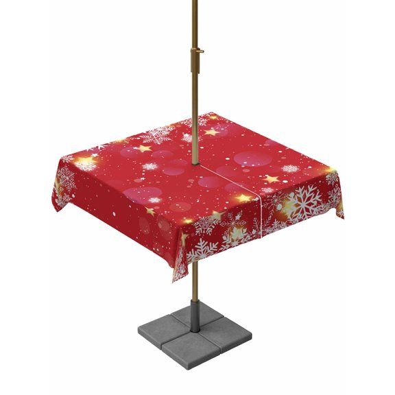 Outdoor Tablecloth with Umbrella Hole and Zipper, Red Snowflake Christmas Square Table Cloth 60x60 Inch Waterproof Tablecloth, Xmas Snowflake Winter Modern Art Picnic Table Cover for Patio Camping
