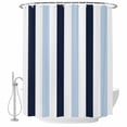 thumbnail image 2 of Navy Blue Aqua Striped Waterproof Fabric Shower Curtain, Farmhouse Stripe Art Waterproof Fabric Shower Curtain for Bathroom Curtains Bathtubs Hotel Washable Shower Curtains with 12 Hooks Long 72x78in, 2 of 8