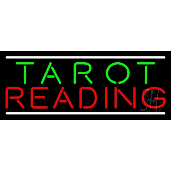 Green Tarot Red Reading And White Line LED Neon Sign 10" Tall x 24" Wide - inches Black Square Cut Acrylic Backing, with Dimmer - Bright and Premium built indoor LED Neon Sign for Storefront.