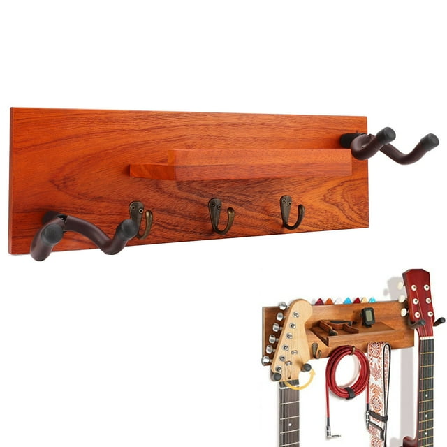 Guitar Wall Mount Shelf, Guitar Wall Hanger, Guitar Wall Mount Shelf Hanger Holder Wood Rack 4 In 1 Multi Function For Musical Instrument
